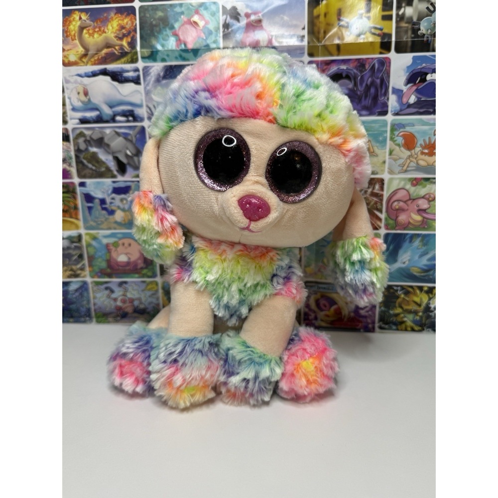 Ty Beanie Boos Rainbow The Toy Poodle Plush 9" Multicolor Sparkle Eyes Dog